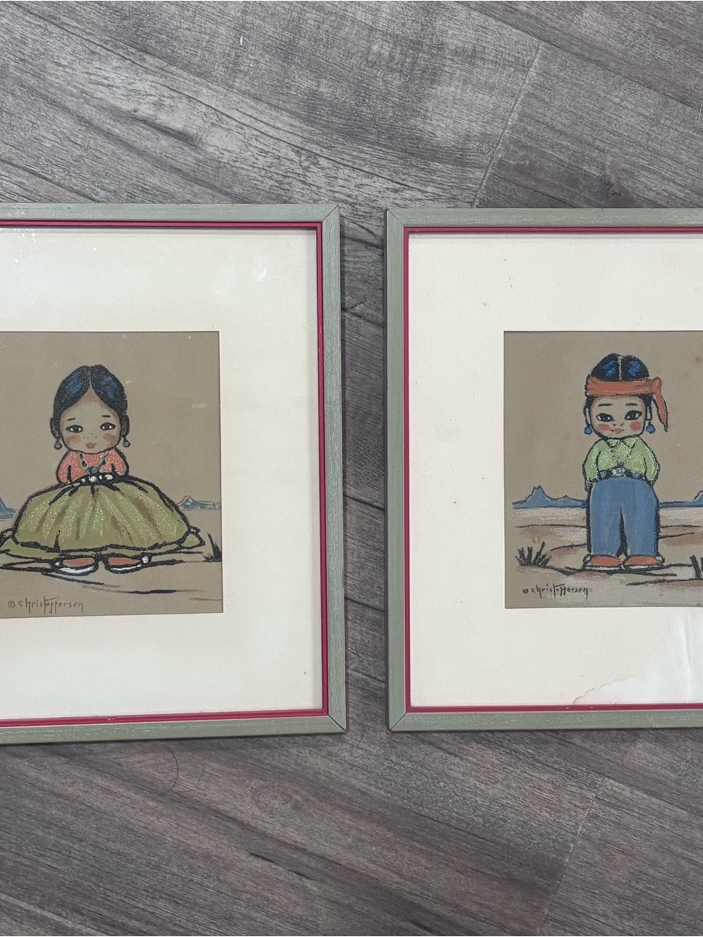 2 Vintage Art prints by Gerda Christoffersen of Native American Children